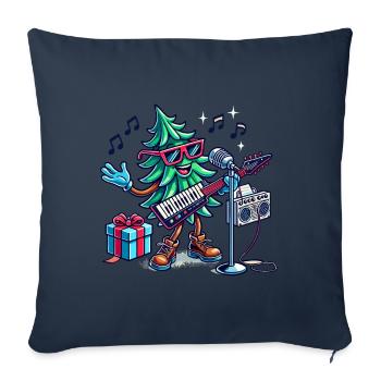 Musique de sapin de Noël rétro de Noël - Housse de coussin décorative 45 x 45 cm - bleu marine - Devant