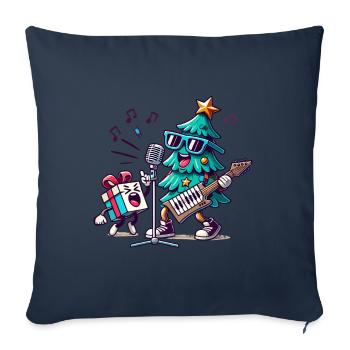 Noël rétro vintage arbre roches - Housse de coussin décorative 45 x 45 cm - bleu marine - Devant