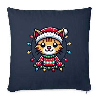 Joie de chat de Noël avec des lumières - Housse de coussin décorative 45 x 45 cm - bleu marine - Devant