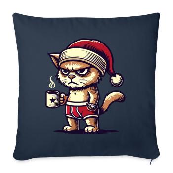 Drôle de chat de Noël - Housse de coussin décorative 45 x 45 cm - bleu marine - Devant
