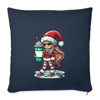 Nain de Noël au café - Housse de coussin décorative 45 x 45 cm - bleu marine - Devant