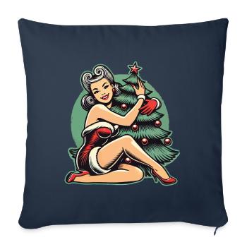 Noël dans le style rétro vintage Pin Up - Housse de coussin décorative 45 x 45 cm - bleu marine - Devant