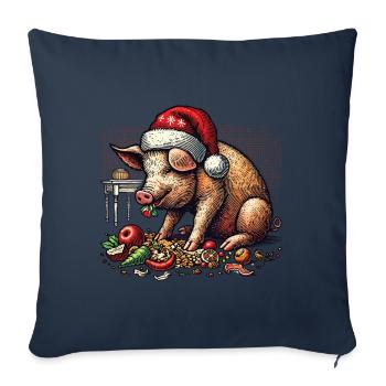 Gieriges Weihnachtsschwein Mit Mütze - Sofakissenbezug 45 x 45 cm - Navy - Vorne