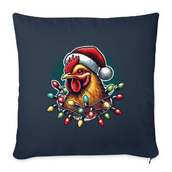 Coq de Noël drôle avec des guirlandes lumineuses - Housse de coussin décorative 45 x 45 cm - bleu marine - Devant