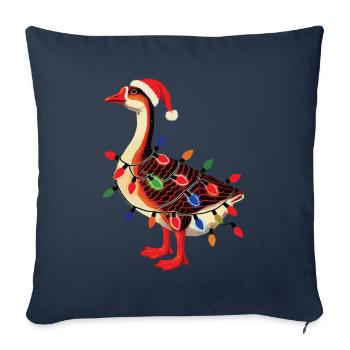 Oie maladroite de Noël avec des guirlandes lumineuses - Housse de coussin décorative 45 x 45 cm - bleu marine - Devant
