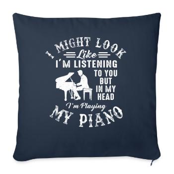J’ai peut-être l’air d’écouter du piano - Housse de coussin décorative 45 x 45 cm - bleu marine - Devant