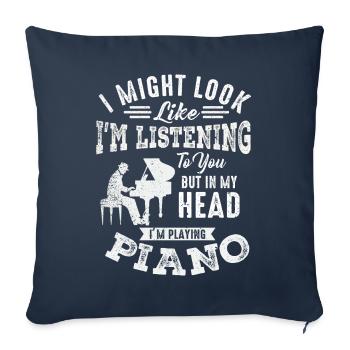 J’ai peut-être l’air d’écouter du piano - Housse de coussin décorative 45 x 45 cm - bleu marine - Devant