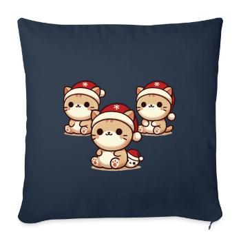 Chats mignons avec des chapeaux de Noël - Housse de coussin décorative 45 x 45 cm - bleu marine - Devant