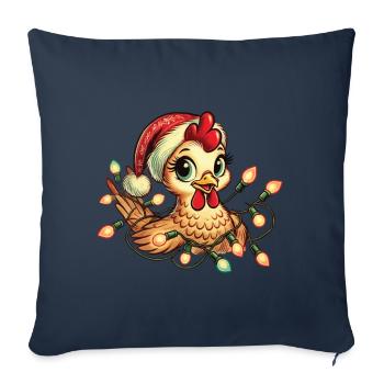 Poulet Joyeux Noël avec guirlandes lumineuses - Housse de coussin décorative 45 x 45 cm - bleu marine - Devant