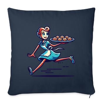 Boulanger joyeux servant des biscuits frais - Housse de coussin décorative 45 x 45 cm - bleu marine - Devant