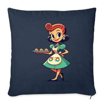 Femme au foyer rétro avec plateau à biscuits - Housse de coussin décorative 45 x 45 cm - bleu marine - Devant