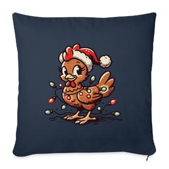 Poulet de Noël avec guirlandes lumineuses - Housse de coussin décorative 45 x 45 cm - bleu marine - Devant