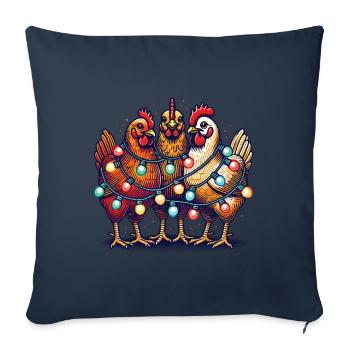 Poulets drôles de Noël avec des guirlandes lumineuses - Housse de coussin décorative 45 x 45 cm - bleu marine - Devant
