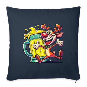 Renne de Noël avec chope de bière motif de dessin animé - Housse de coussin décorative 45 x 45 cm - bleu marine - Devant