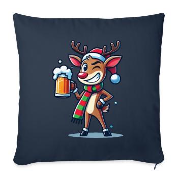 Lustiges Weihnachtsrentier Mit Bierkrug - Sofakissenbezug 45 x 45 cm - Navy - Vorne