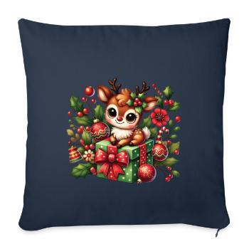 Mignon renne de Noël avec cadeau - Housse de coussin décorative 45 x 45 cm - bleu marine - Devant