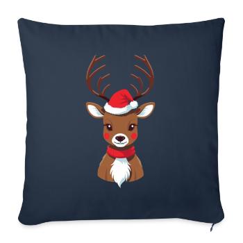 Renne de Noël avec chapeau - Housse de coussin décorative 45 x 45 cm - bleu marine - Devant