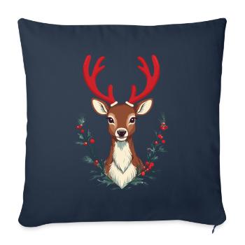 Renne festif pour Noël - Housse de coussin décorative 45 x 45 cm - bleu marine - Devant