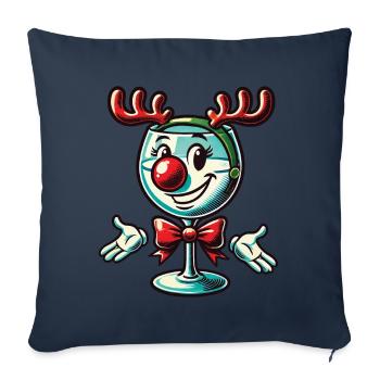 Verre à vin de Noël motif renne - Housse de coussin décorative 45 x 45 cm - bleu marine - Devant