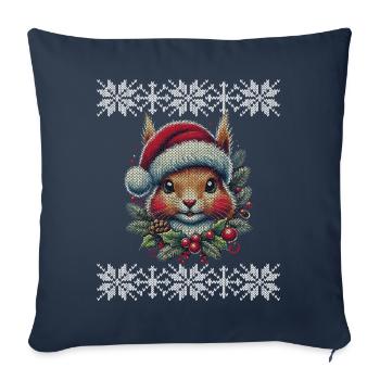 Écureuil de Noël avec casquette - Housse de coussin décorative 45 x 45 cm - bleu marine - Devant