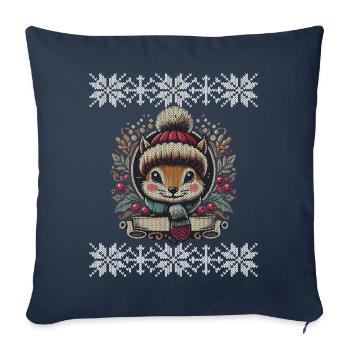 Illustration de l’écureuil d’hiver - Housse de coussin décorative 45 x 45 cm - bleu marine - Devant