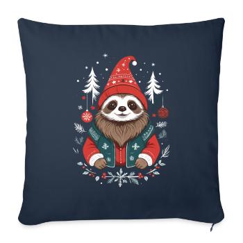 Paresseux de Noël dans la forêt hivernale - Housse de coussin décorative 45 x 45 cm - bleu marine - Devant