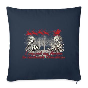 Style Kawaii de Noël animé - Housse de coussin décorative 45 x 45 cm - bleu marine - Devant