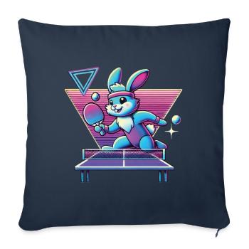 Vaporwave Lapin de Tennis de Table Sinthwave Retro - Housse de coussin décorative 45 x 45 cm - bleu marine - Devant