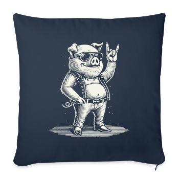 Drôle de musique rock cochon style rétro - Housse de coussin décorative 45 x 45 cm - bleu marine - Devant