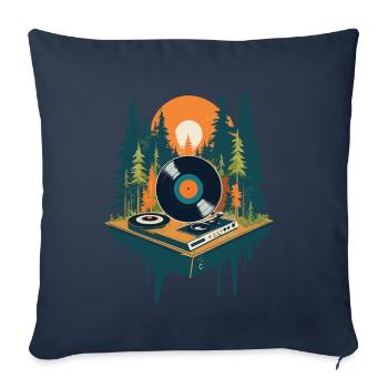 Musique Rétro Streetwear Platine vinyle - Housse de coussin décorative 45 x 45 cm - bleu marine - Devant