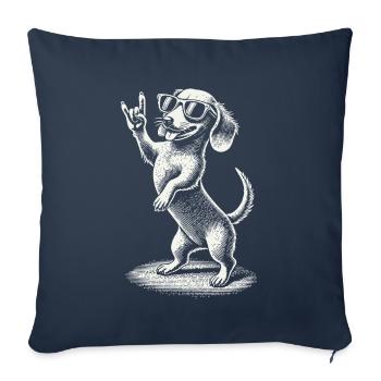 Drôle Heavy Metal Chien Festival Teckel Rétro - Housse de coussin décorative 45 x 45 cm - bleu marine - Devant