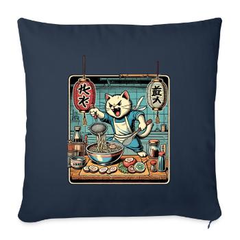 Ramen Noodles Cat Kawaii Retro Ukiyo-E - Sofa pillowcase 17,3'' x 17,3'' (45 x 45 cm) - navy - Front