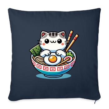 Chat Kawaii en Ramen Bowl Streetwear - Housse de coussin décorative 45 x 45 cm - bleu marine - Devant