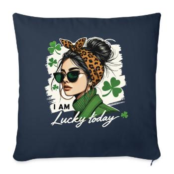 Style de la Saint-Patrick J’ai de la chance aujourd’hui fille - Housse de coussin décorative 45 x 45 cm - bleu marine - Devant