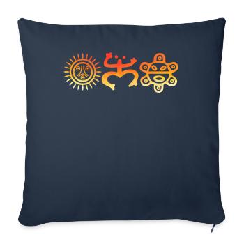 Soleil tribal et symboles aux tons chauds - Housse de coussin décorative 45 x 45 cm - bleu marine - Devant