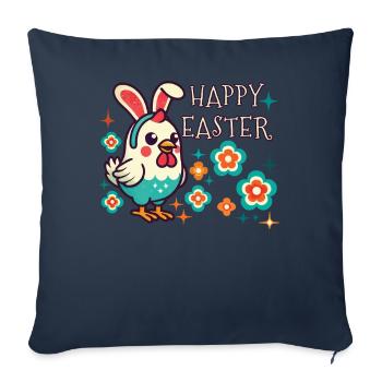 Pâques Rétro Joyeuse Pâques Fleur de Poulet - Housse de coussin décorative 45 x 45 cm - bleu marine - Devant
