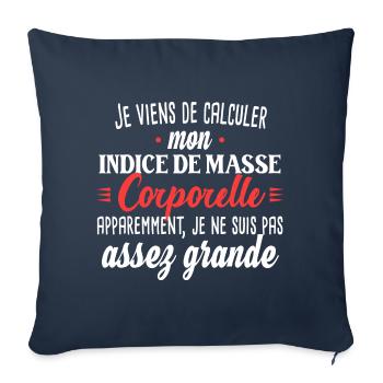 Petite femme. Cadeau humour surpoids obésité - Housse de coussin décorative 45 x 45 cm - bleu marine - Devant