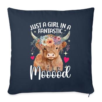 Vache des Highlands Hochlandkuh - Housse de coussin décorative 45 x 45 cm - bleu marine - Devant