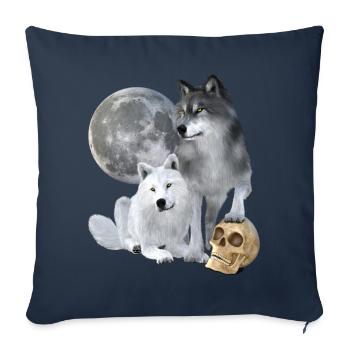 Loups, blancs, gris, lune, crâne - Housse de coussin décorative 45 x 45 cm - bleu marine - Devant