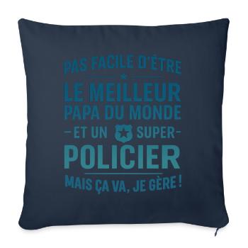Super Papa Policier cadeau fête des pères Noël - Housse de coussin décorative 45 x 45 cm - bleu marine - Devant