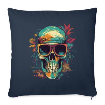 Tropical skull with sunglasses with flowers - Sofa pillowcase 17,3'' x 17,3'' (45 x 45 cm) - navy - Front