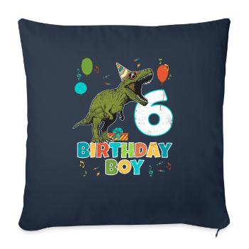 6 ans, fête d'anniversaire pour enfants, garçon, dinosaure Rex - Housse de coussin décorative 45 x 45 cm - bleu marine - Devant