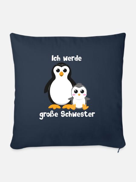 Ich werde große Schwester - Pinguin - Pinguine - Sofakissenbezug 45 x 45 cm - Navy