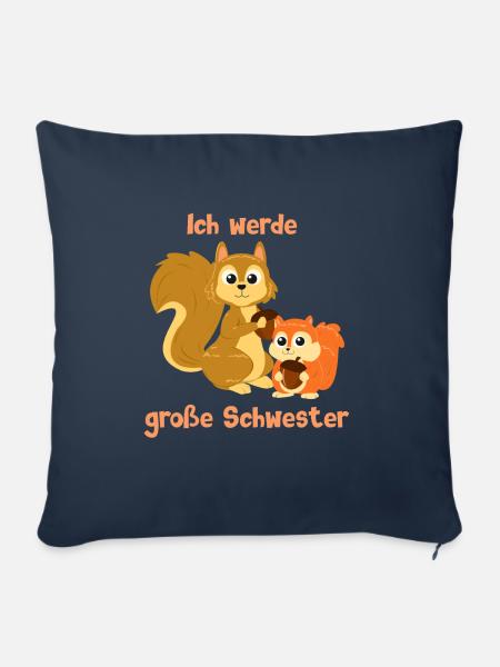 Ich werde große Schwester - Eichhörnchen - Sofakissenbezug 45 x 45 cm - Navy