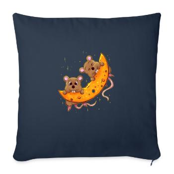 Souris sur la lune au fromage, cadeau pour accro au fromage - Housse de coussin décorative 45 x 45 cm - bleu marine - Devant