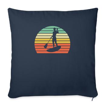 Paddleboard SUP Style rétro Sunset - Housse de coussin décorative 45 x 45 cm - bleu marine - Devant