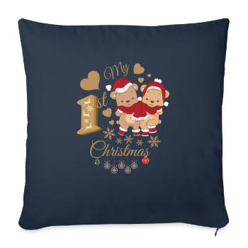 Le premier Noël de bébé - Housse de coussin décorative 45 x 45 cm - bleu marine - Devant