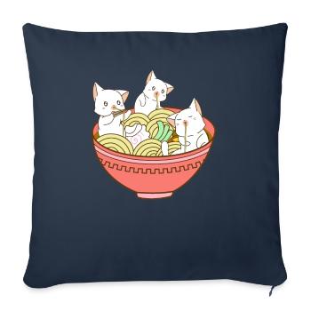 Kawaii Anime Cat Japanese Ramen Noodles - Cute - Sofa pillowcase 17,3'' x 17,3'' (45 x 45 cm) - navy - Front