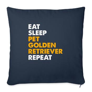 Eat Sleep Pet Golden Retriever Replay - Housse de coussin décorative 45 x 45 cm - bleu marine - Devant