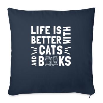 Life Is Better with Cats And Books - Cat Book - Sofa pillowcase 17,3'' x 17,3'' (45 x 45 cm) - navy - Front